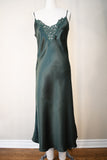 Women's Silk Sleepwear 100% Silk Full Slip Chemise with Lace GL81, Hunter Green, M