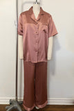 Women's 100% Silk Short Sleeves Long Pants Pajamas Set, color as picture, S