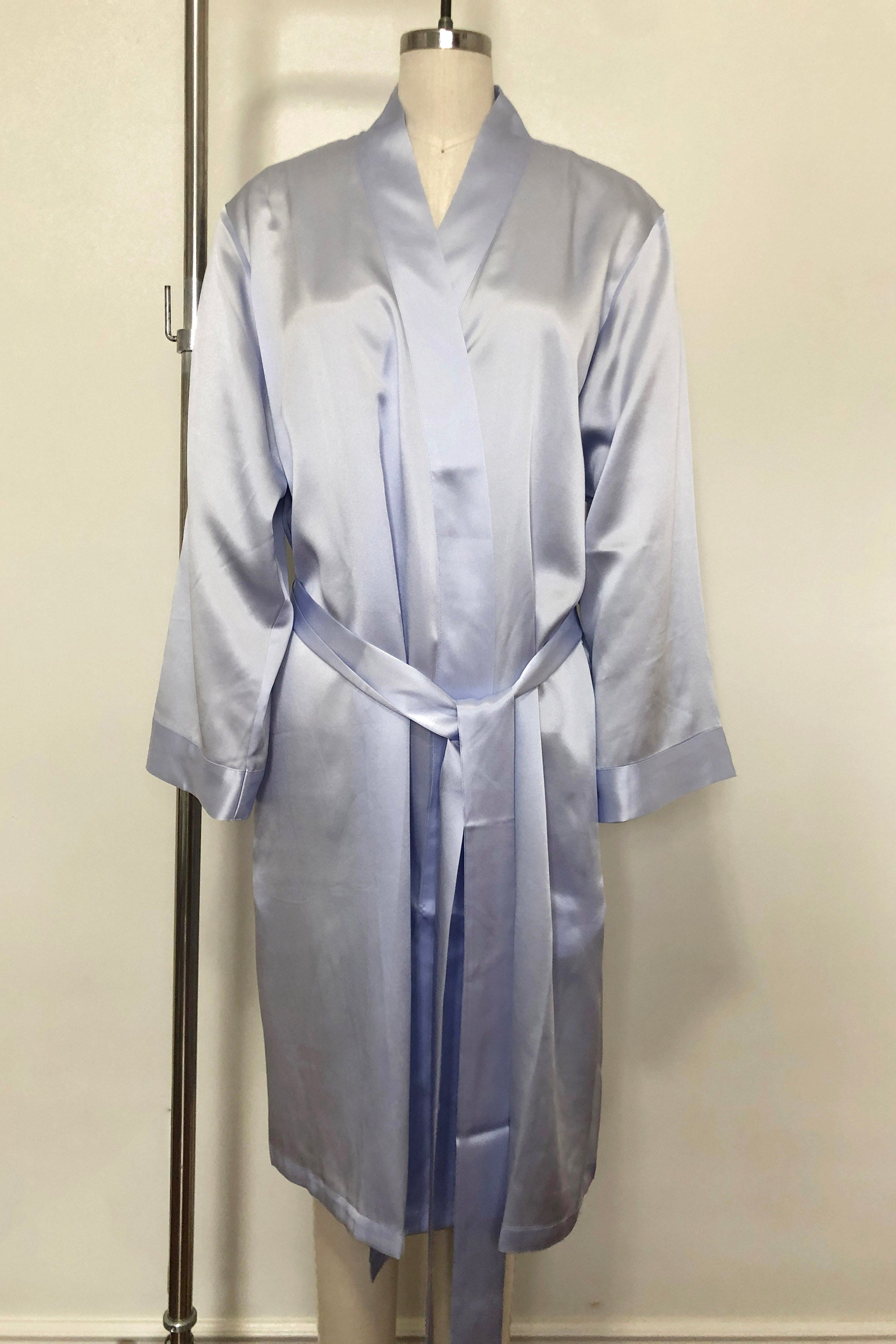 Women's Silk Sleepwear 100% Silk Robe, Light Blue, M