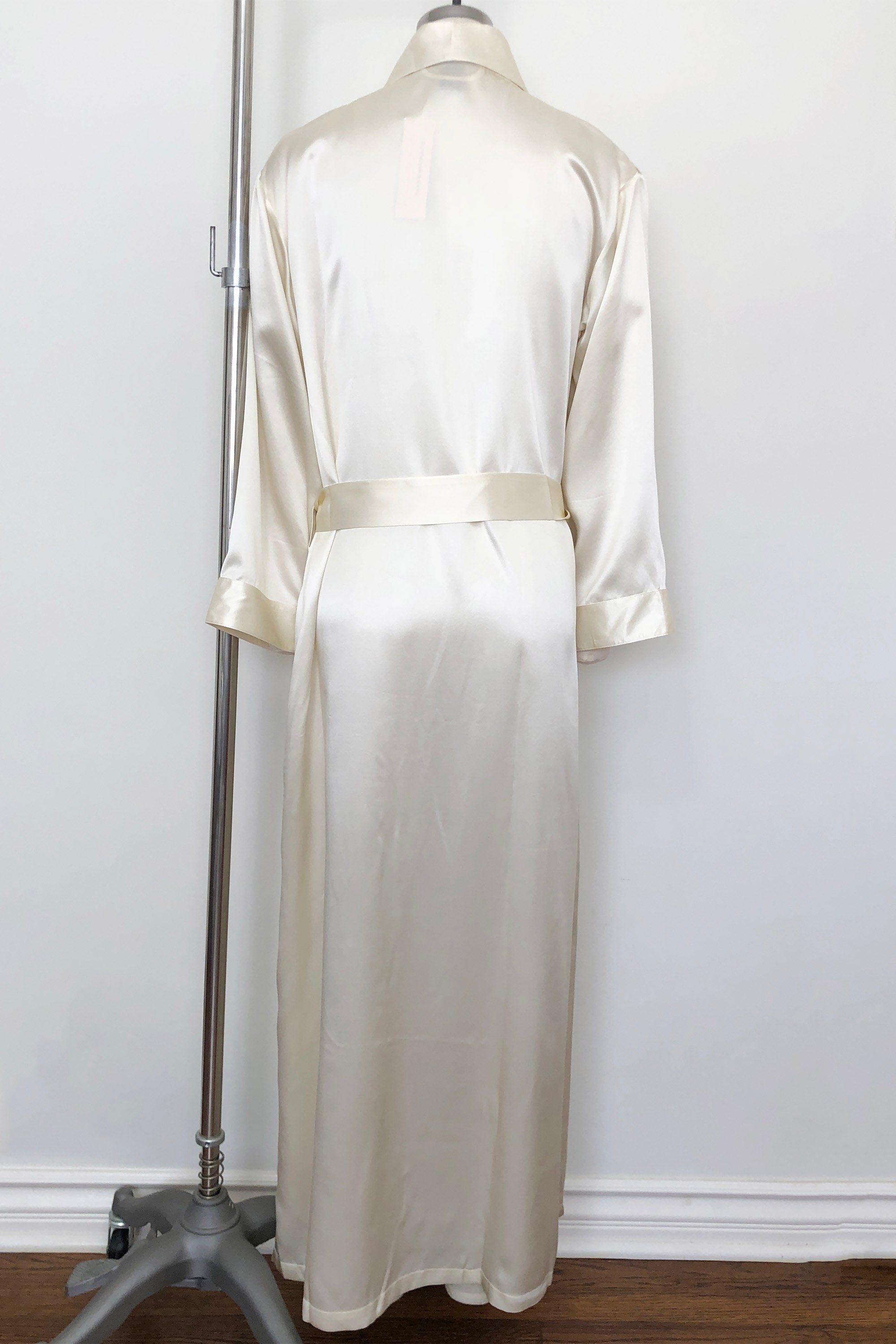 Women's Silk Sleepwear 100% Silk Long Robe, Ivory, S/M
