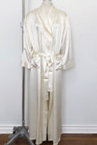 Women's Silk Sleepwear 100% Silk Long Robe, Ivory, S/M