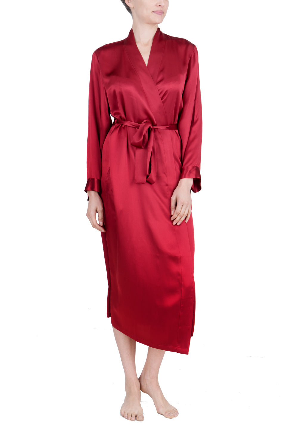 Women's Silk Sleepwear 100% Silk Long Robe - Burgundy / S/M