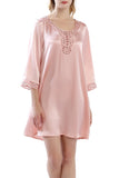 Women's 100% Silk Nightgown with Handmade Lace -OSCAR ROSSA