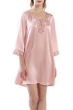 Women's 100% Silk Nightgown with Hand Crocheted Neck and Cuff
