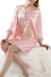 Women's 100% Silk Nightgown with Handmade Lace -OSCAR ROSSA