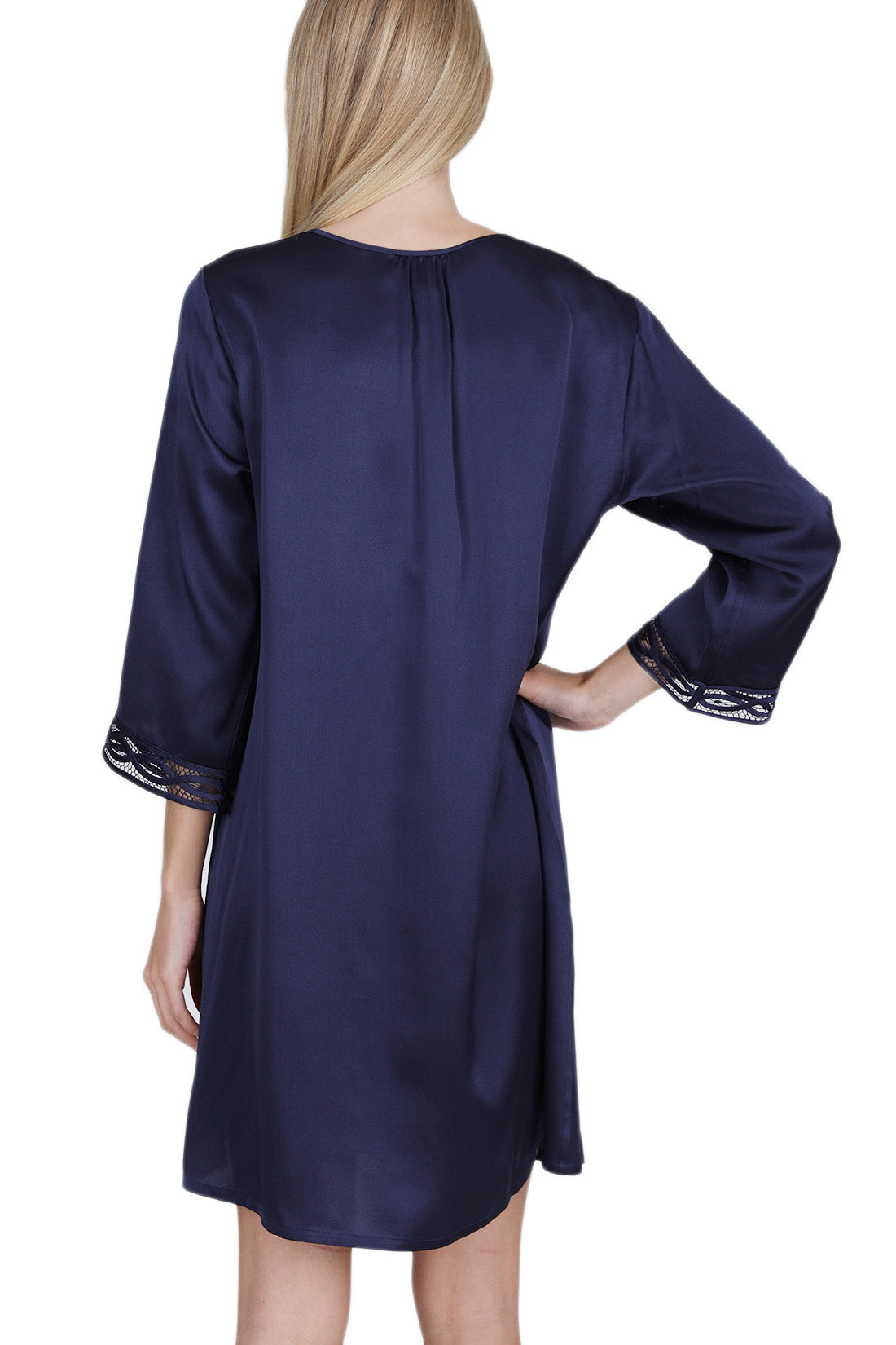 Women's 100% Silk Nightgown with Handmade Lace -OSCAR ROSSA