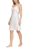 Women's 100% Silk Chemise with V Neck Lace