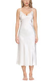 Oscar Rossa Women's Long Silk Nightgown 100% Silk Full Slip Chemise with Charming Lace